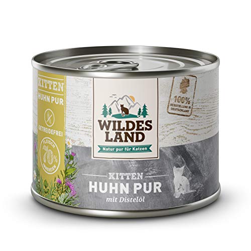 Wildes Land - Nassfutter für Katzen - Nr. 7 Huhn PUR für Kitten - 6 x 200 g - Nassfutter für Jungtiere - Getreidefrei - Extra viel Fleisch von WILDES LAND