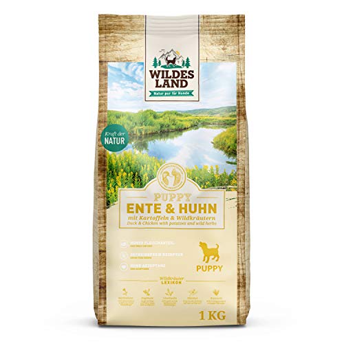 Wildes Land - Nr. 8 Puppy Ente & Huhn - 1 kg - mit Kartoffeln und Wildkräutern - Glutenfrei - Trockenfutter für Hunde - Hundefutter mit hohem Fleischanteil - Hohe Verträglichkeit Wildes Land - Nr. 8 Puppy Ente & Huhn - 1 kg - mit Kartoffeln und Wildkräutern - Glutenfrei - Trockenfutter für Hunde - Hundefutter mit hohem Fleischanteil - Hohe Verträglichkeit von WILDES LAND