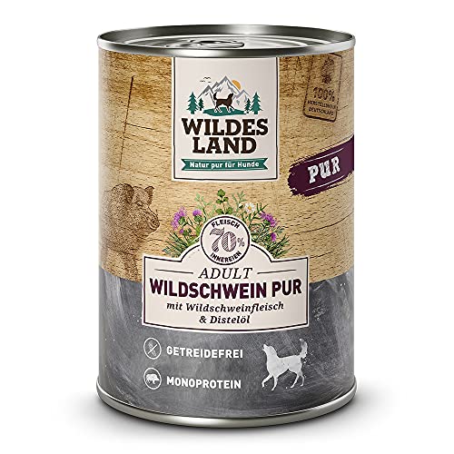 Wildes Land - PUR Wildschwein - 6 x 400 g - Nassfutter - Hundefutter von WILDES LAND