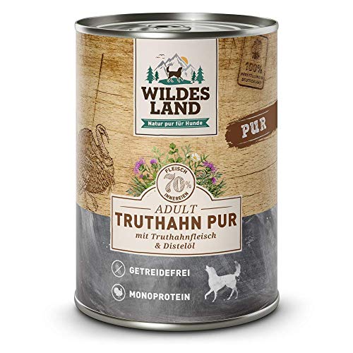 Wildes Land - Truthahn PUR - 12 x 400 g - Mit Distelöl - Nassfutter für Hunde - Hoher Fleischanteil - Monoprotein - Getreidefrei und Glutenfreies Hundefutter von WILDES LAND
