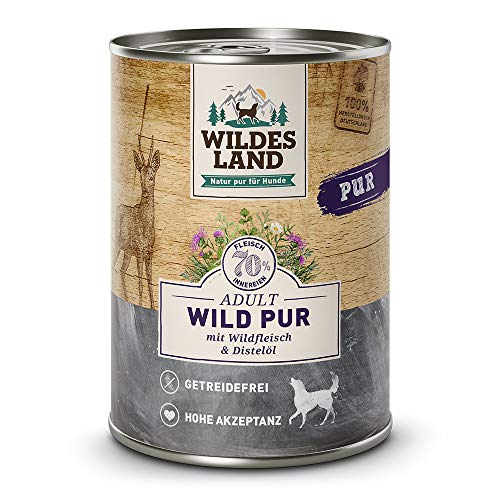 Wildes Land - Wild PUR - 12 x 400 g - Mit Distelöl - Nassfutter für Hunde - Hoher Fleischanteil - Getreidefrei und Glutenfreies Hundefutter von WILDES LAND