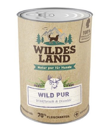 Wildes Land - Wild PUR - 6 x 400 g - Mit Distelöl - Nassfutter für Hunde - Hoher Fleischanteil - Getreidefrei und Glutenfreies Hundefutter Wildes Land - Wild PUR - 6 x 400 g - Mit Distelöl - Nassfutter für Hunde - Hoher Fleischanteil - Getreidefrei und Glutenfreies Hundefutter von WILDES LAND