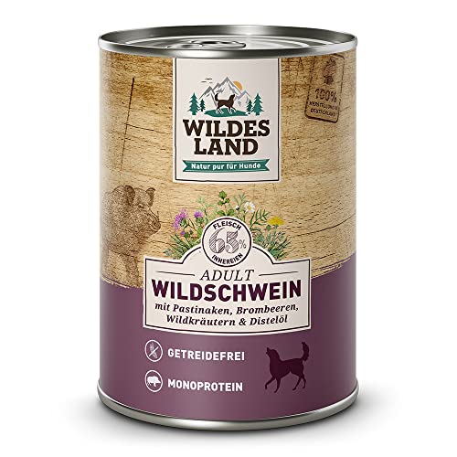 Wildes Land - Wildschwein mit Pastinake, Brombeeren, Wildkräutern und Distelöl - Classic Adult - 6 x 400 g - Nassfutter von WILDES LAND