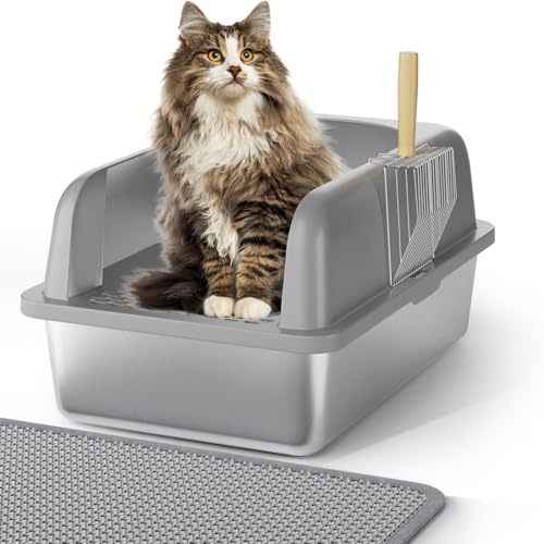 WIN4ALL Katzentoilette aus Edelstahl mit Deckel, Katzentoilette aus Metall mit hohen Seiten, 61 cm L x 40,6 cm B x 30,5 cm H, extra große geschlossene Katzentoilette, grau, 1 Stück WIN4ALL Katzentoilette aus Edelstahl mit Deckel, Katzentoilette aus Metall mit hohen Seiten, 61 cm L x 40,6 cm B x 30,5 cm H, extra große geschlossene Katzentoilette, grau, 1 Stück von WIN4ALL