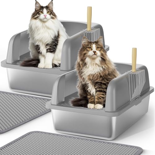 WIN4ALL Katzentoilette aus Edelstahl mit Deckel, Katzentoilette aus Metall mit hohen Seiten, 61 cm L x 40,6 cm B x 30,5 cm H, extra große geschlossene Katzentoilette, grau, 2 Stück WIN4ALL Katzentoilette aus Edelstahl mit Deckel, Katzentoilette aus Metall mit hohen Seiten, 61 cm L x 40,6 cm B x 30,5 cm H, extra große geschlossene Katzentoilette, grau, 2 Stück von WIN4ALL