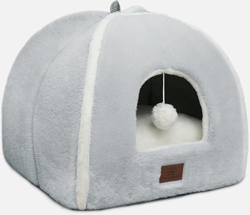 Großes Katzenbett für Indoor-Katzen – Katzenhaus-Katzenzelt mit abnehmbarem, waschbarem, gepolstertem Kissen, weiches und selbstständiges Kätzchenbett, Haustierbett, Grau, 44,5 cm von WINDRACING