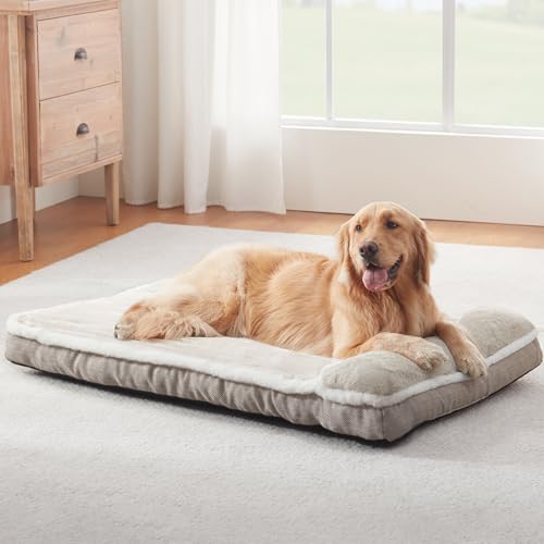 Hundebett für große Hunde, Hundematratze mit Kissen für Hundehütte, Sofa, Haustierbett, superweiches Haustierbett für mittelgroße und kleine Hunderassen (Beige, Größe M: 76,2 x 50,8 x 7,6 cm) von WINDRACING