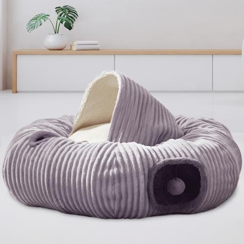 Katzentunnelbett für Indoor-Katzen - Niedlicher Katzen-Donut-Tunnel mit waschbarem Kreiskissen und Verdunkelungszelt, rundes Haustierspielspielzeug für Kätzchen/Welpen/Kaninchen, Grau Katzentunnelbett für Indoor-Katzen - Niedlicher Katzen-Donut-Tunnel mit waschbarem Kreiskissen und Verdunkelungszelt, rundes Haustierspielspielzeug für Kätzchen/Welpen/Kaninchen, Grau von WINDRACING
