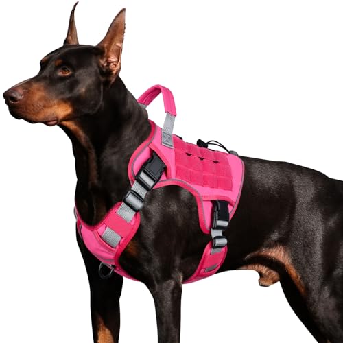 WINGOIN Taktisches Hundegeschirr für große Hunde, kein Ziehen, verstellbar, reflektierend, K9, Militär-Hundeweste, Geschirre für Labrador Retriever, Sibirischer Husky, Deutscher Schäferhund, Rosa (L) von WINGOIN