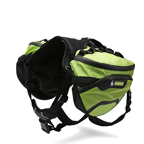 WINHYEPET Hunde-Rucksack, Satteltasche, Hundegeschirr, verstellbar, für mittelgroße und große Taschen, für Reisen, Wandern, Reisen (grün, groß (74 cm - 144 cm) von WINHYEPET