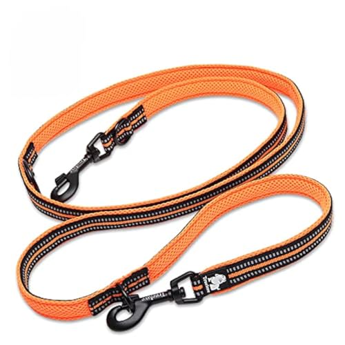 WINHYEPET True Love 7-in-1-Multifunktions-verstellbare Hundeleine, handfrei, Haustier-Trainingsleine, Nylon, reflektierend, bequem, Mehrzweck-Hundeleine TLL2411 (Orange, L) von WINHYEPET