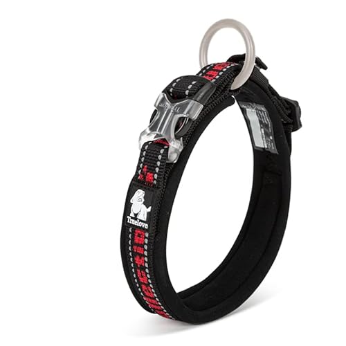 WINHYEPET True Love reflektierendes Hundehalsband, Nylon-Gurtband, bequem und sicher, verstellbare Schnalle, bequem zum Spazierengehen für kleine Hunde, Halsring TLC50121 (schwarz/rot, XXL) von WINHYEPET