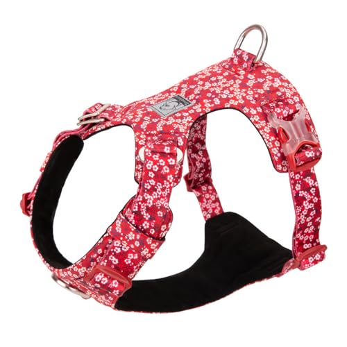 WINHYEPET Hundegeschirr für kleine und große Hunde, Baumwolle, Blumenmuster, verschiedene Größen, verstellbar, reflektierend, TLH6283 (Mohnblume, Rot, S) von WINHYEPET