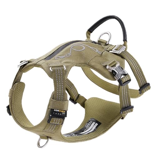 WINHYEPET YH1811 Hundegeschirr, ausbruchsicher, mit Reißverschlusstasche, taktisches Hundegeschirr, einfache Kontrolle, Militär-Rucksack, Armeegrün, Größe M von WINHYEPET