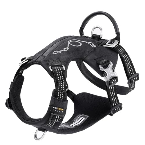WINHYEPET YH1811 Hundegeschirr, ausbruchsicher, mit Reißverschlusstasche, taktisches Hundegeschirr und einfache Kontrolle, Militär-Rucksack, Schwarz, Größe XL von WINHYEPET