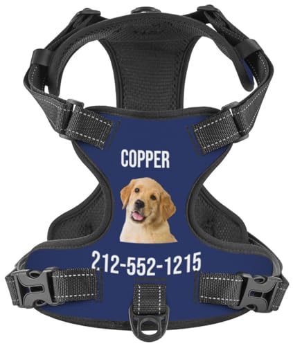 WINKEEY Hundegeschirr Personalisiert Geschirr Hund Sicherheitsgeschirr Welpengeschirr Brustgeschirr Mit Namen Telefonnummer anti zug, atmungsaktiv, reflektierend Für Kleine Mittelgroße und Große Hunde von WINKEEY