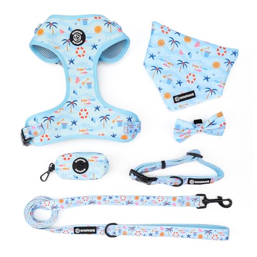 Hundegeschirr (Blauer Strand, L (Brustumfang: 50–72 cm, Halsumfang: 40–54 cm) von WINPAWS