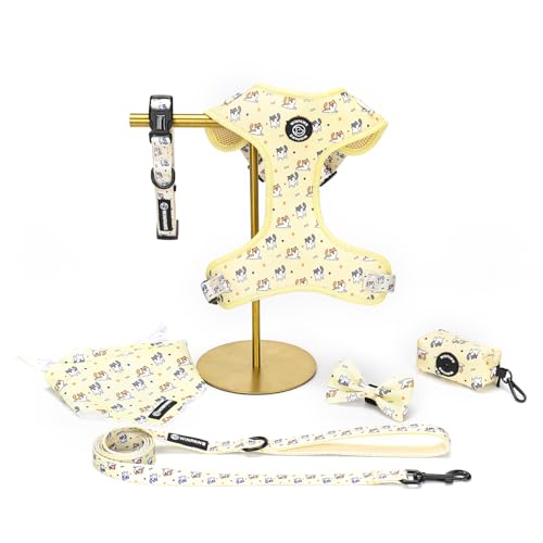 Hundegeschirr und Leine, Halsband mit Fliege und Halsband-Set mit Hundekotbeutelhalter und Bandanas, ausbruchsicher, verstellbar, für Welpen, Katzen, Weste mit weichem Netzgewebe, Haustierzubehör für von WINPAWS