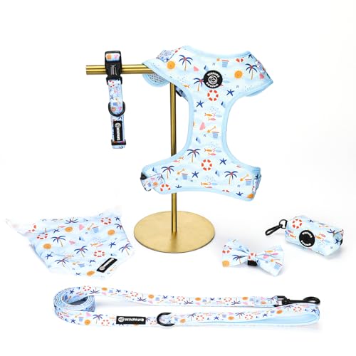 Hundegeschirr und Leine, Halsband mit Fliege und Halsband-Set mit Hundekotbeutelhalter und Bandanas, ausbruchsicher, verstellbare Weste für Welpen, Katzen, mit weichem Mesh gepolstert, Haustierbedarf von WINPAWS