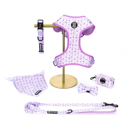 Hundegeschirr und Leine, Halsband mit Fliege und Halsband-Set mit Hundekotbeutelhalter und Bandanas, ausbruchsicher, verstellbare Weste für Welpen, Katzen, mit weichem Netz-Polsterung, Haustierbedarf von WINPAWS