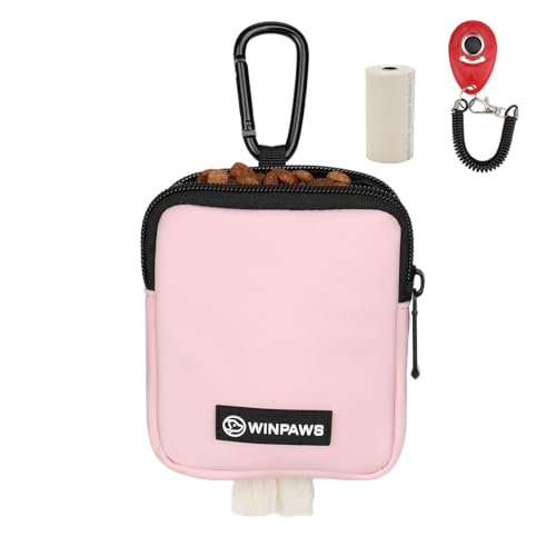 WINPAWS Neue verbesserte Trainingstasche für kleine Haustiere, vergrößerte Größe, integriertes Abfallrollenfach (Rosa) von WINPAWS