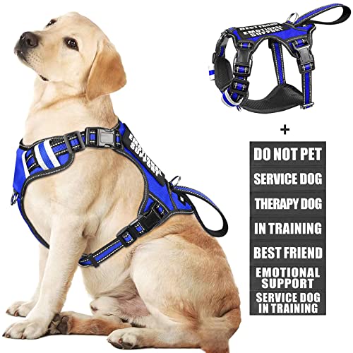 WINSEE Service Hundeweste No Pull Hundegeschirr mit 7 Hundeflicken, Reflektierendes Haustiergeschirr mit strapazierfähigem, und extra großer Hunde (groß, dunkelblau) von WINSEE