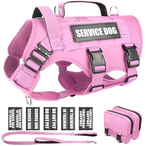 WINSEE Taktisches Hundegeschirr mit Hundeleine, Service-Arbeitsweste mit 10 Haustier-Patches für Hunde, kein Ziehen, Militärgeschirr und Rucksack für Training, Jagd, Spazierengehen von WINSEE