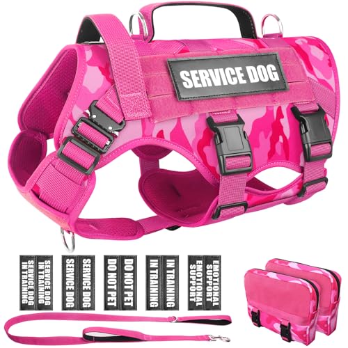 WINSEE Taktisches Hundegeschirr mit Hundeleine, Service-Arbeitsweste mit 10 Haustier-Patches für Hunde, kein Ziehen, Militärgeschirr und Rucksack für Training, Jagd, Spazierengehen von WINSEE