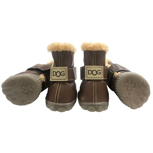 WINSOON Hundeschuhe, rutschfest, für den Winter, warm, rutschfest, 4-teiliges Set (Größe 40, Dunkelbraun) von WINSOON