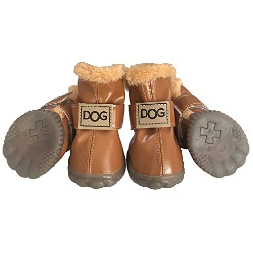 WINSOON Hundeschuhe, rutschfest, für den Winter, warm, rutschfest, 4-teiliges Set (Größe 42, Hellbraun) von WINSOON