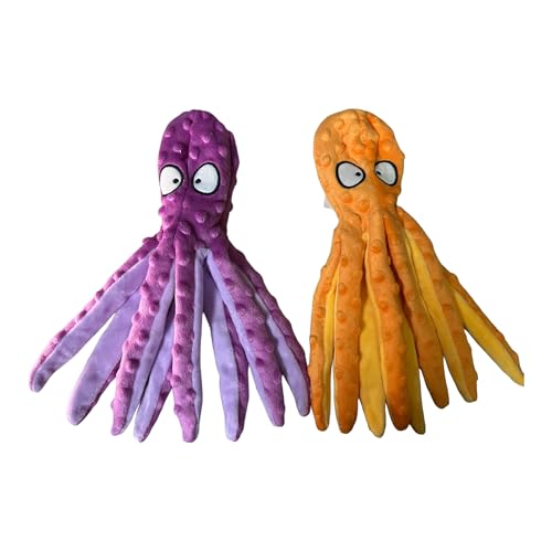 WISHSTORE Quietschendes Oktopus-Hundespielzeug, keine Füllung, knisterndes Plüsch-Hundespielzeug, 2 Stück (lila und orange) von WISHSTORE