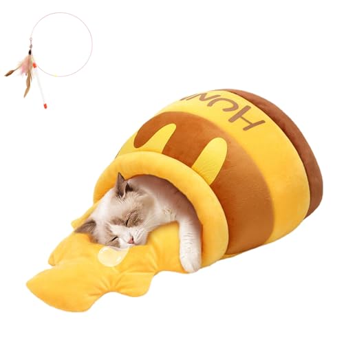 Honey Jar Katzenbett für Katzen, Honey Pot weiches Plüsch-Katzenbett, süßes Haustier-Katzenbett, abnehmbares Kissen, Höhlen-Schlafbett (Style-1) von WIWIDANG