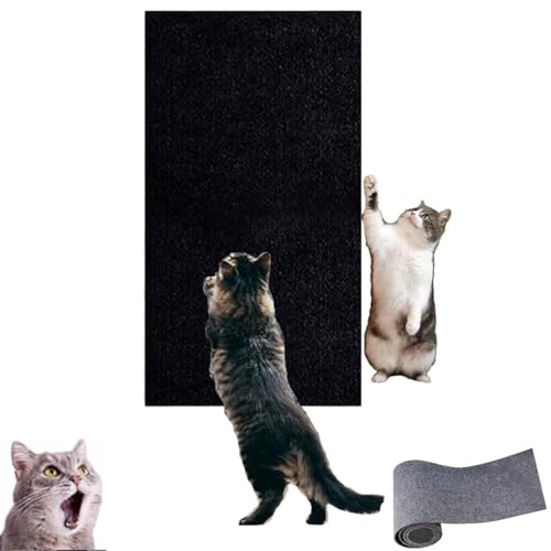 Katzenkratzmatte – kann Möbel schützen, DIY-Kletter-Katzenkratzer, zuschneidbarer Katzenkratzteppich, Selbstklebende Kratzpads (Black, 15.7 * 39.3in) von WIWIDANG