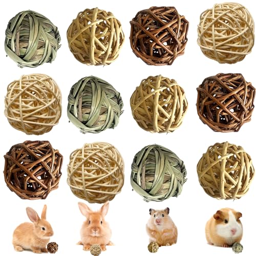 WIYETY 12 Stück Kaubälle Kaninchen Spielzeug Hasen Kauspielzeug, Weidenball Spielzeug für Kleintiere, Natürliche Beschäftigung Kauspielzeug für Kleintiere Hamster Kaninchen Meerschweinchen Chinchilla von WIYETY