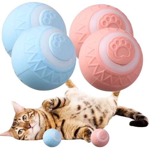WIYETY 2 Stück Interaktives Katzenspielzeug Ball: Katzenspielzeug Elektrisch Katzenball mit LED Licht, 360° Selbstrollende Ballspielzeug mit USB Wiederaufladbarer fur Katze Kitten, Rosa und Blau von WIYETY