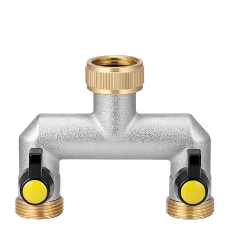 WIYETY 2 Wege Wasserhahn Wasserverteiler: Messing Verteiler Wasser 3/4 Zoll, Wasserdurchfluss Regulier und Absperrbar, Wasseranschluss Verteile für Garten Bewässerung GartenschläUche von WIYETY