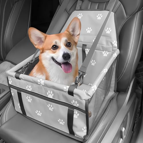 WIYETY Extra Stabiler Hunde Autositz: 40 * 32 * 22cm Wasserdicht Atmungsaktiv Hundeautositz mit Sicherheitsgurt, Hunde Autositz für Katzen Andere kleine Haustiere, Grau von WIYETY