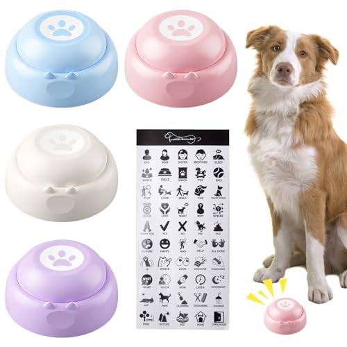 WIYETY Hunde Buttons zum sprechen: 4 Stück Hunde Buzzer mit aufnahmefunktion, Hundetrainingstasten, Sprechenden Hundeknöpfen mit Aufklebern für Hund Interaktion von WIYETY