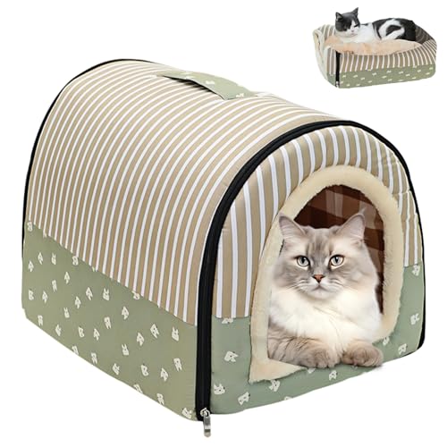 WIYETY Katzenhaus für Draußen Winterfest: Katzenhaus Outdoor, Katzenbett Höhle, Faltbares Katzenbett Outdoor für Kätzchen Kaninchen Meerschweinchen Tierheim Streuner Haustiere (Grün, 37x32x30cm) von WIYETY