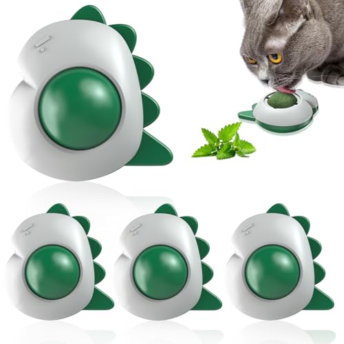 WIYETY Katzenminze Balls Spielzeug Ball: 4 Stück Drehbare Katzenminze Wandroller 360°, Dinosaurier-Natürliche Catnip Ball, Katzenminze Bälle Katze Zucker für leckende Katzen Katzenminze Bälle Wand von WIYETY