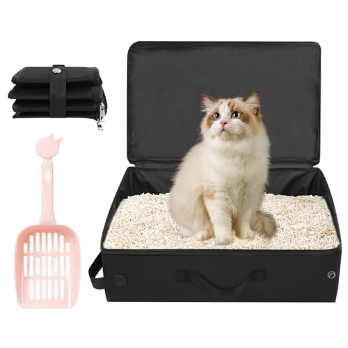 WIYETY Tragbare Zusammenklappbare Reise Katzenklo: Wasserdichte Katze Reisetoilette mit Deckel, Cat Litter Box für Unterwegs mit Sieb Und Reißverschluss für Camping Drinnen Draußen Schwarz(40×30×15cm) von WIYETY
