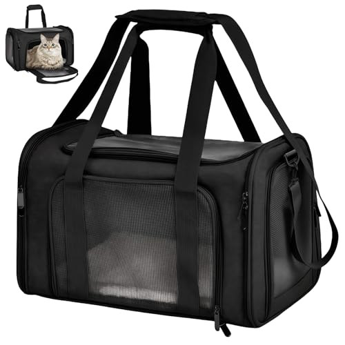 WIYETY Transportbox Katze Katzentransporttasche Haustiertasche: 3-6kg Katzen Transportboxen Faltbar, Transporttasche Katze für Katzen, kleine Hunde, Schwarz von WIYETY