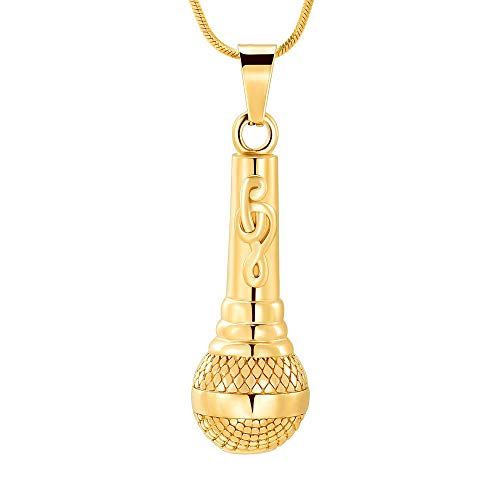 WJDT Mikrofon eilen Sie Schmuck für Aschendurnen Halsketten für Andenken Human Edelstahl Urne Anhänger Schmuck für Musikliebhaber-Gold_5 stücke Halskette. von WJDT