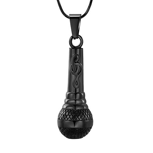 WJDT Mikrofon eilen Sie Schmuck für Aschendurnen Halsketten für Andenken Human Edelstahl Urne Anhänger Schmuck für Musikliebhaber-Schwarz_5 stücke Halskette. von WJDT