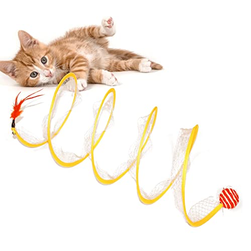 Katzentunnel für Hauskatzen, interaktives Katzenspielzeug mit Sisalball und Federn, S-förmiges Katzentunnelspielzeug im Frühlingsstil für Katzen Aller Rassen von WJYLM