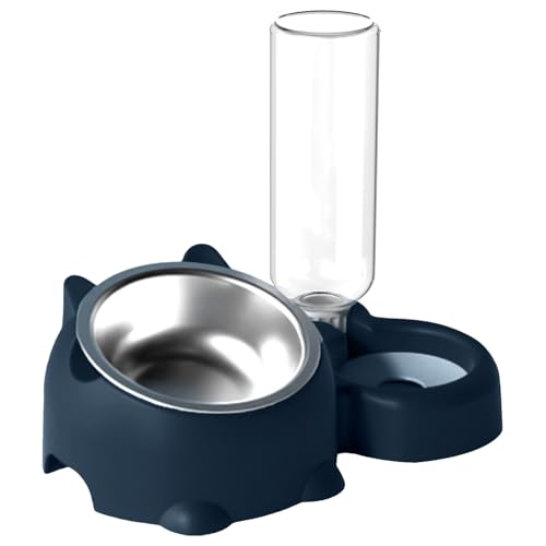 WKAYsIV Katzenfutter- und Wassernapf-Set, verstellbar, für Katzenfutter und Wasser, praktischer Wasserspender für 16 Hundenäpfe, Abnehmbarer Katzennapf, Futternapf für Welpen, Katzen (Blau) von WKAYsIV