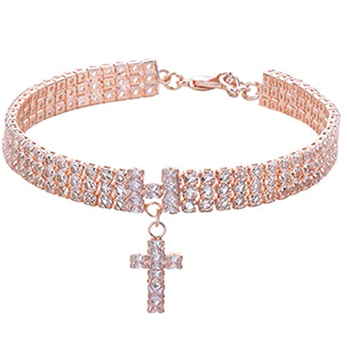 Haustier-Halskette, Buchstabe, Kreuz, Zirkonia, drei Abflussdiamanten, Katzen- und Hundeschmuck, Urlaubskleid, Halsband (Roségold, Größe M) von WLHHBO