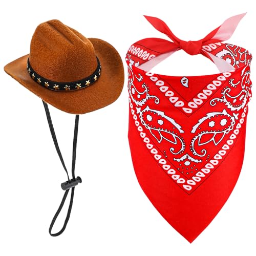WLLHYF Cowboyhut für Hunde und Katzen Mini-Haustierkostüm Cowboyhut Bandana Schal Zubehör für Welpen Kätzchen tägliches Tragen Halloween Haustierparty-Urlaub Party-Dekoration von WLLHYF