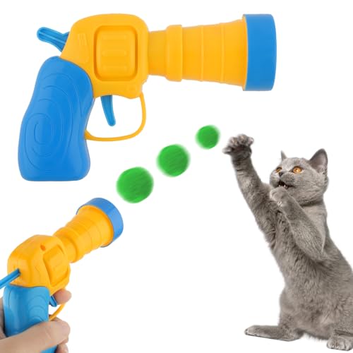 WLLHYF Katzenspielzeug Ball interaktives Katzenspielzeug Launcher Plüschball-Shooter selbstspielendes Katzen-Haarballenspielzeug mit 50 Pom-Pom-Bällen für das Haustiertraining und Spielen (Gelb) von WLLHYF