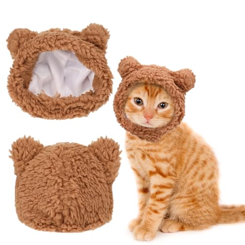 WLLHYF Süße Katze Wintermütze Warm Bärenmütze Weich Bequem Verstellbar für Kleine Haustiere Kopfbedeckung Kostüm Kleidung für Katzen, Hunde (Braun) von WLLHYF